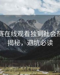 每日大赛在线观看独到社会热点脉络揭秘，避坑必读